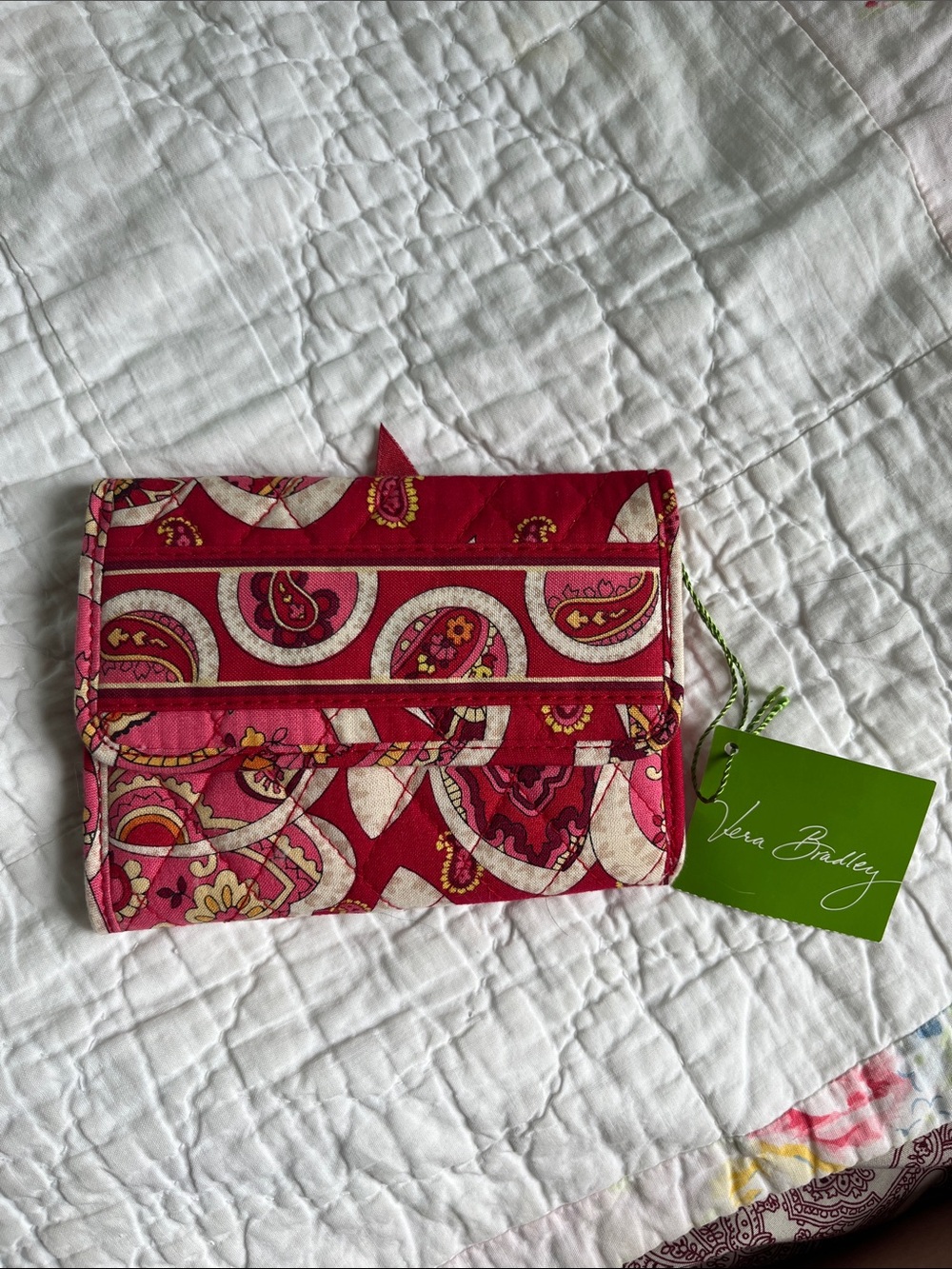 Vera Bradley Red and Pink Paisley Quilted Rosy Posies Euro Wallet